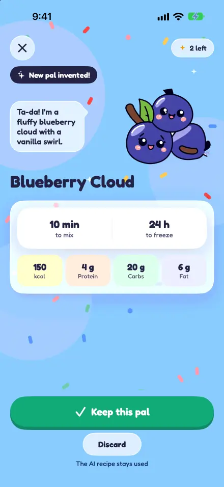Scoopii's AI chef has just invented Blueberry cloud and drawn its pal